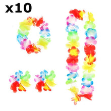 Cargar imagen en el visor de la galería, Pack 10 de Conjunto Hawaiana 1 Collar 1 Diadema 2 Pulseras de Flores Accesorios de Fiesta