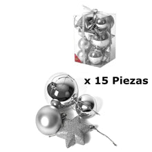 Cargar imagen en el visor de la galería, Colgante De Bolas Estrellas De Navidad X15 Piezas Brillo Mate Purpurina