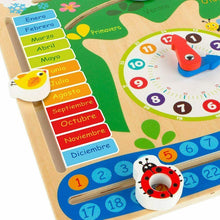 Cargar imagen en el visor de la galería, Reloj calendario educativo de madera natural