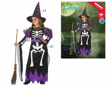 Cargar imagen en el visor de la galería, Disfraz Bruja Esqueleto Niña Infantil Para Halloween Carnaval Teatro