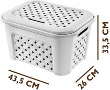 Cargar imagen en el visor de la galería, Tontarelli Cesta pequeña Arianna con Tapa Modelo Blanco, 43 x 33 x 26 cm