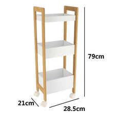 Cargar imagen en el visor de la galería, Mueble De Baño Eatantería De 3 Estantes Con Ruedas Bambú Mdf - Blanco/bambú