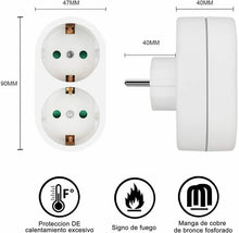 Cargar imagen en el visor de la galería, PACK 2 Adaptador de regleta de enchufe con 2 Tomas, 2 salidas, 3680W, 16A/250 V