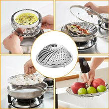 Cargar imagen en el visor de la galería, Cesta Vaporera coccion inox Plegable de Acero Inoxidable,Steamer agujeros 26 cm