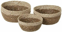 Cargar imagen en el visor de la galería, Set de 3 cestas de Fibra Natural Marrones Trenzadas rústicas