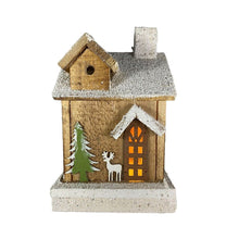 Cargar imagen en el visor de la galería, Casa de Madera con Luz 5 LED 15.5 x12.3 x 24 cm Decoración de Navidad