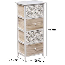 Cargar imagen en el visor de la galería, TENDANCE - Mueble Sinfonier Cajonera Madera Mdf y Paulownia Blanco color natural y blanco grabado decoración