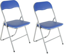 Cargar imagen en el visor de la galería, SILLA PLEGABLE ACOLCHADA COLOR AZUL-PLATA (JUEGO 4 UNIDADES)
