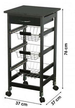 Cargar imagen en el visor de la galería, Carro de frutero verdurero de cocina con 1 cajon 3 cestas de metal, ruedas, Mueble de cocina