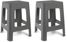 Cargar imagen en el visor de la galería, 2 X Taburetes Sillas de plástico Estilo Rattan vario colores, Asiento Cuadrado