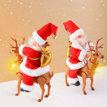 Cargar imagen en el visor de la galería, Santa Claus Papá Noel en reno con músuca movimiento y luz figura Navidad belen