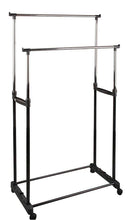 Cargar imagen en el visor de la galería, Perchero Metal Doble, Simple, Negro, alturas ajustables con ruedas