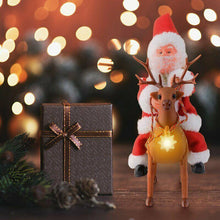 Cargar imagen en el visor de la galería, Santa Claus Papá Noel en reno con músuca movimiento y luz figura Navidad belen