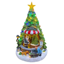 Cargar imagen en el visor de la galería, Escena Tienda Venta Abetos Con Luz 30 Led Música Movimiento 22x22x33 cm Navidad