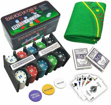 Cargar imagen en el visor de la galería, Set de póker Caja de Metal, 200 fichas de póker, 2 Cubiertas, botón de repartido, Juegos de Cartas Poker chips, Juegos con fichas