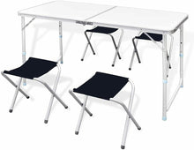 Cargar imagen en el visor de la galería, Mesa Plegable Conjunto Con 4 Sillas De Camping 120 X 60 X 55/62/70 Cm Ligero Robusto Confortable Y Fácil De Transportar Con Asa De Transporte