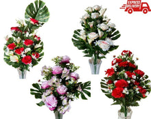Cargar imagen en el visor de la galería, Ramo de Flores Rosa y Hortensia Artificiales Cementerio Decoración 18 tenedores