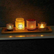 Cargar imagen en el visor de la galería, Set de 4 portavelas vidrio para candelas velas, bandeja de exhibición de mader