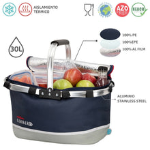 Cargar imagen en el visor de la galería, Bolsa térmica porta alimentos Cesta Pegable con asas 30L Bolsa Isotérmica para picnic, playa, camping, barbacoa, Nevera portátil pequeña Camping Comida y Bebida