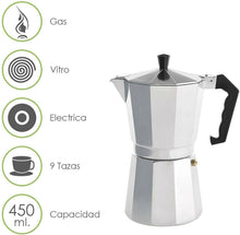 Cargar imagen en el visor de la galería, Cafetera italiana metalizado para 1 a 9 tazas clásico