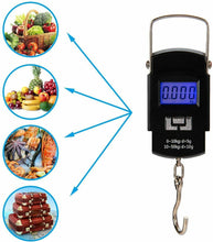 Cargar imagen en el visor de la galería, Báscula Eléctrica Portátil Digital Colgante 10g - 50kg, Báscula para Equipaje para Pesar Maletas o Bolsas de Viaje - Medición Precisa con Pantalla LCD y Visión Nocturna