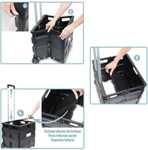 Cargar imagen en el visor de la galería, Carro Plegable Multiusos Con Ruedas Caja Plegable Negro Carro Trolley Carrito de la Compra Almacenaje
