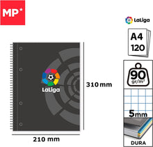 Cargar imagen en el visor de la galería, Cuaderno A4 Espiral con Anillas La Liga apa Extradura y Resistente Cuadriculado 4x4 120 Hojas Microperforadas Uso Escolar para Estudiantes