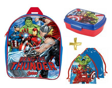 Cargar imagen en el visor de la galería, Avengers - Lote mochila, sandwichera fiambrera, taza y bolsa merienda cole