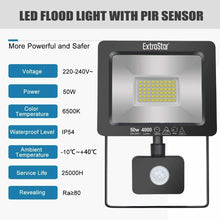 Cargar imagen en el visor de la galería, Proyector LED con detector de movimiento blanco frío, foco LED exterior IP54 50W