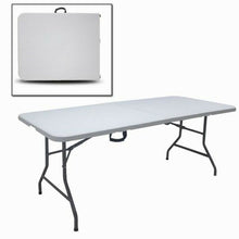 Cargar imagen en el visor de la galería, Mesa Plegable Portatil Rectangular Blanca PLÁSTICO 180X75.5X74CM Exterior e Interior Mueble de Camping Mesa de campamento