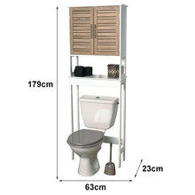Cargar imagen en el visor de la galería, Mueble Armario de Baño sobre Inodoro Alto para Baño 2 Puertas+1 Balda Interior Madera Roble-Blanco 63x23x179cm, Mueble Sanitario - Stockholm