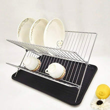 Cargar imagen en el visor de la galería, Escurridor de Platos Plegable 2 Niveles 43,5 x 32,5 x 25cm Escurreplatos Plegable en Forma de X Encimera de Cocina