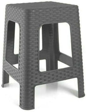 Cargar imagen en el visor de la galería, Taburete Silla de plástico Estilo Rattan vario colores, Banco Asiento Cuadrado, Muebles de exterior Sillas de jardín