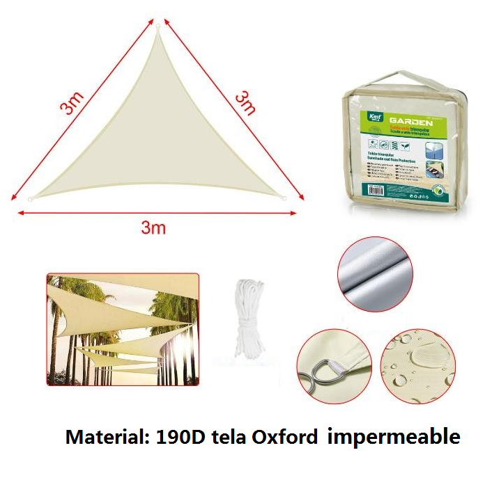 Toldo de Vela Triangular Capa Impermeable, + bolsa, Protección Rayos UV, Toldo Resistente e Impermeable para Exteriores, Jardín, Patio, Camping, Playa....