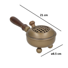 Cargar imagen en el visor de la galería, Quemador de Incienso de Latón con Mango de Madera 8,5x21 cm – Incensario con Rejilla y Base Elevada
