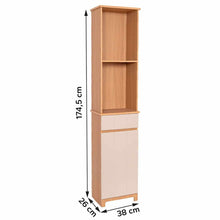 Cargar imagen en el visor de la galería, Mueble de Baño Columna Alta RIVOLI con Puerta y Cajón – Armario Estrecho de MDF con 2 Estantes, 174,5 x 38 x 26 cm, Almacenaje Vertical para Baño
