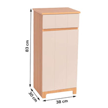 Cargar imagen en el visor de la galería, Mueble de Baño Rivoli 1 Puerta + 1 Cajón | Armario Bajo con Estante Interior | Acabado Lacado Liso + Roble | 83x38x30 cm
