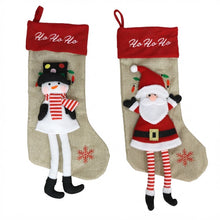 Cargar imagen en el visor de la galería, Set de 2 Calcetines Navideños, Botas de Navidad Colgantes – Diseños Navideños con Estilo en Tela de Cáñamo (28x54 cm) y Estilo Pie de Elfo (24x40 cm)
