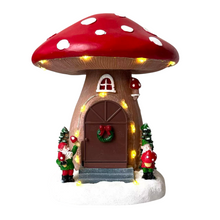 Cargar imagen en el visor de la galería, Escena Casa de Forma Seta Resina Con Luz Led Música Navideña Movimiento 18x16x23 cm cm para Decoracion de Navidad
