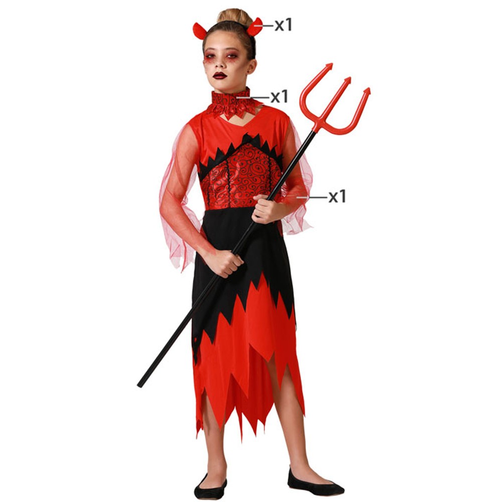 Disfraz Diablesa Demonio Rojo y Negro Infantil Niña Para Fiesta Halloween Carnaval Teatro