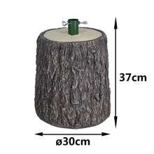 Cargar imagen en el visor de la galería, Soporte para Árbol de Navidad con Diseño de Tronco de Madera – Base Decorativa de Resina y Hierro para Árboles de hasta 180 cm
