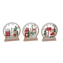 Cargar imagen en el visor de la galería, Set de 3 Adornos Navideños de Madera - Figuras Decorativas Redondas con Base "Feliz Navidad"
