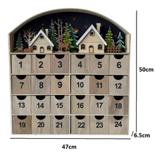 Cargar imagen en el visor de la galería, Calendario de Adviento de Madera con Cajones con luz – Diseño Navideño 47x6.5x50 cm - Gerimport
