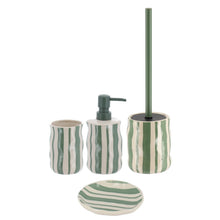 Cargar imagen en el visor de la galería, Set de Accesorios de Baño de Cerámica Rayada Verde Salvia – Disponible en Set Completo o Piezas Individuales
