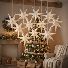 Cargar imagen en el visor de la galería, Set de 6 a 12 Colgantes de Estrellas de Papel de 67 cm - Decoración Navideña Colgante Estrella de Adviento Roja o Blanca
