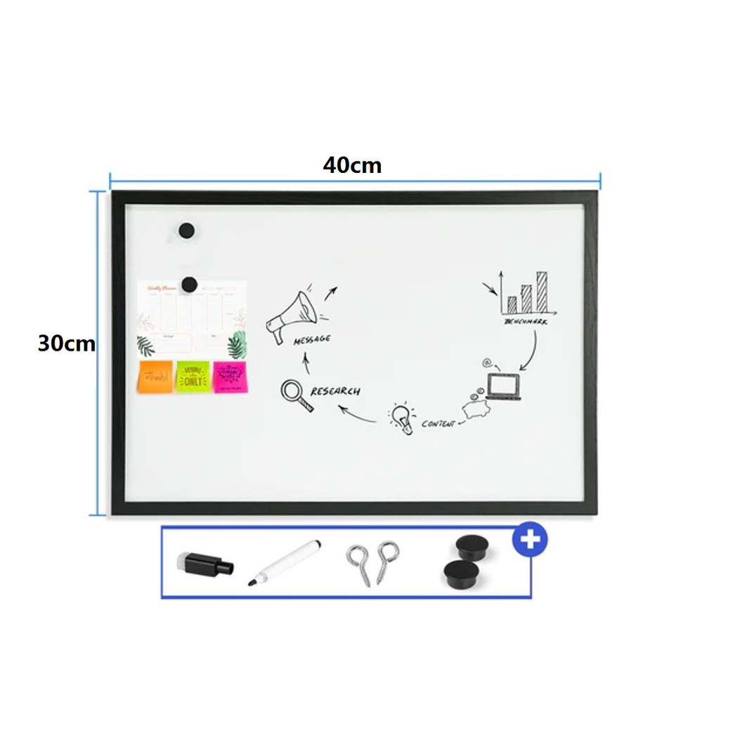 Maxia Market - Pizarra Blanca Magenética, Enmarcado con Madera sólida, para usos en casa o la oficina,  Apto para rotulador de Pizarra