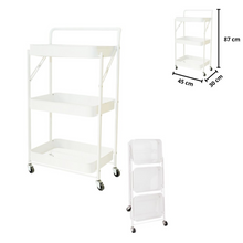 Cargar imagen en el visor de la galería, Carrito de Almacenamiento Multifuncional de Metal Plegable con 3 Niveles y Ruedas – Blanco o Negro

