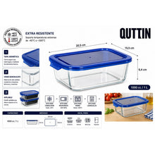 Cargar imagen en el visor de la galería, QUTTIN Fiambrera Hermética de Cristal con Tapa Azul | Táper de Vidrio Borosilicato | Apto para Microondas, Horno, Congelador y Lavavajillas | Rectangular, Cuadrada y Redonda | 300-1500 ml
