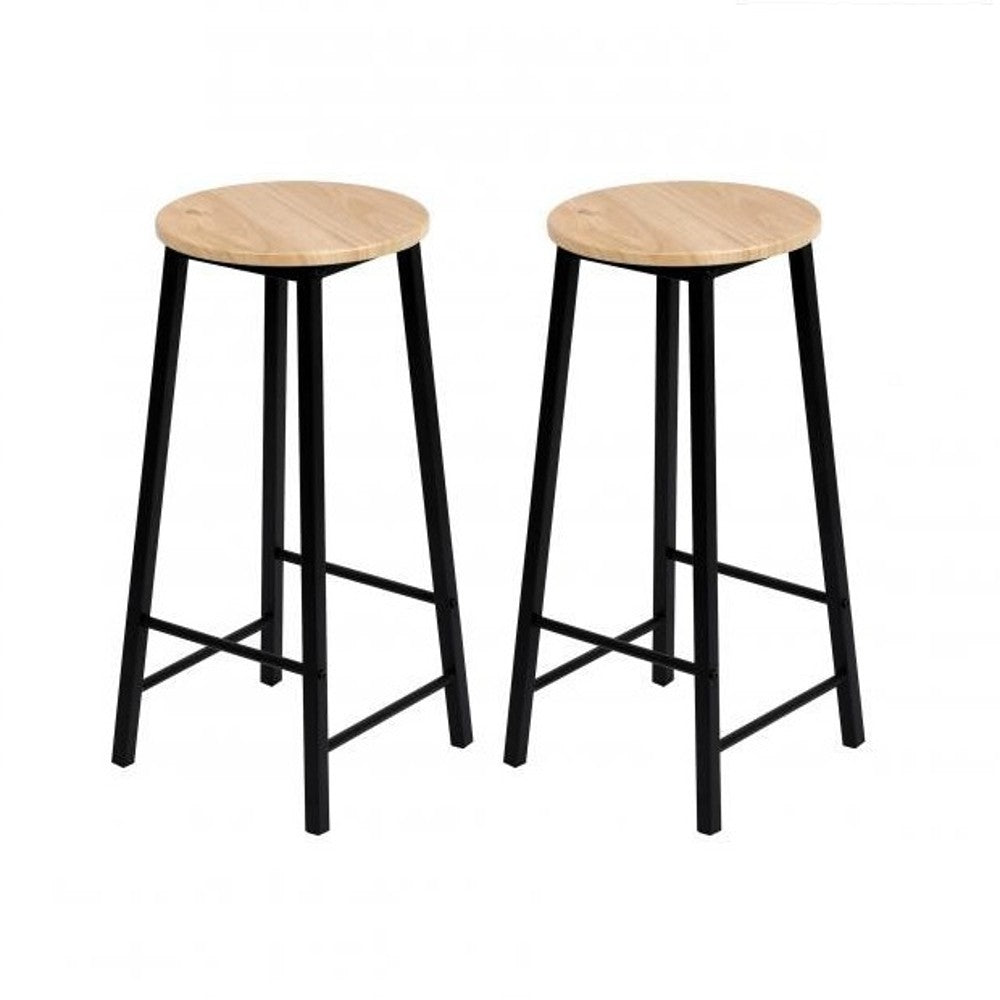 2 xTaburetes Altos de Cocina, Estructura de Metal y Asiento de Madera MDF, Ø30 cmxh70 cm