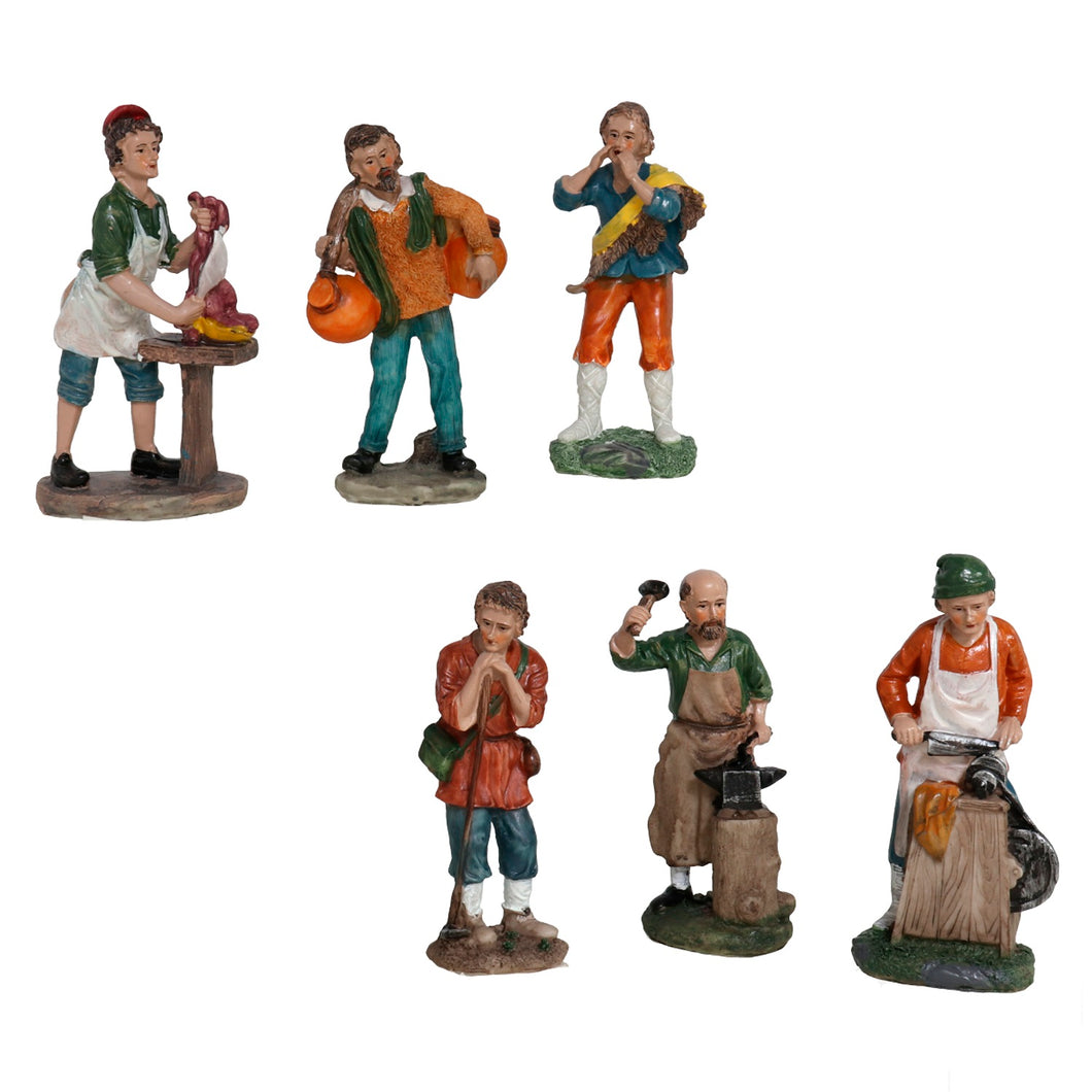 Figura de Pastor Belen de Oficios Trabajadores, Resina 6 Piezas altura 15 cm aproximamente para decoracion de navidad